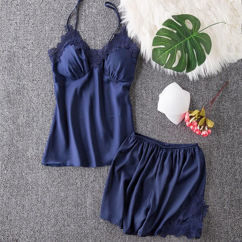 Women's Silk Five-Piece Pajama Set: Spring/Autumn Nightdress & Robe with Chest Pad