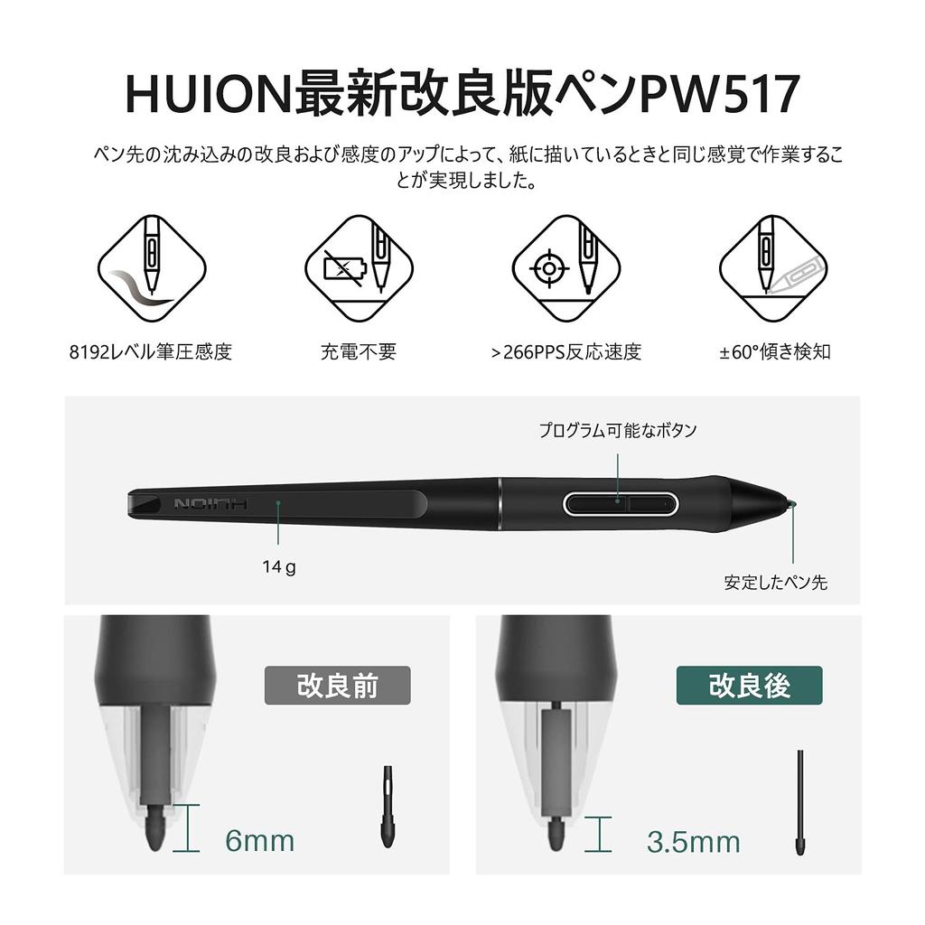 HUION Liquid Tab Kamvas 24 QHD LCD Pen Tablet No Charging Required Pen PW517 8192 Level Pressure Sensitivity Tilt Detection Film No Parallax Drawing