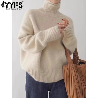 Женская мода повседневная осень-зима однотонные принты с длинным рукавом и высоким воротом женская одежда шерстяной трикотаж свитера