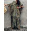 Women's Boho Style Cover Up, Plus Size Tie Dye V Neck Loose Fit Vacay Beach Kaftan Dress
