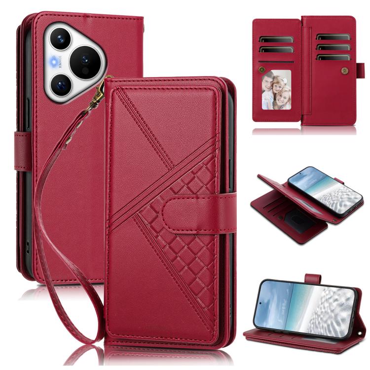 Embossed Secure Clasp 9-Card Slot Vegan Leather Phone Case with Wrist Strap