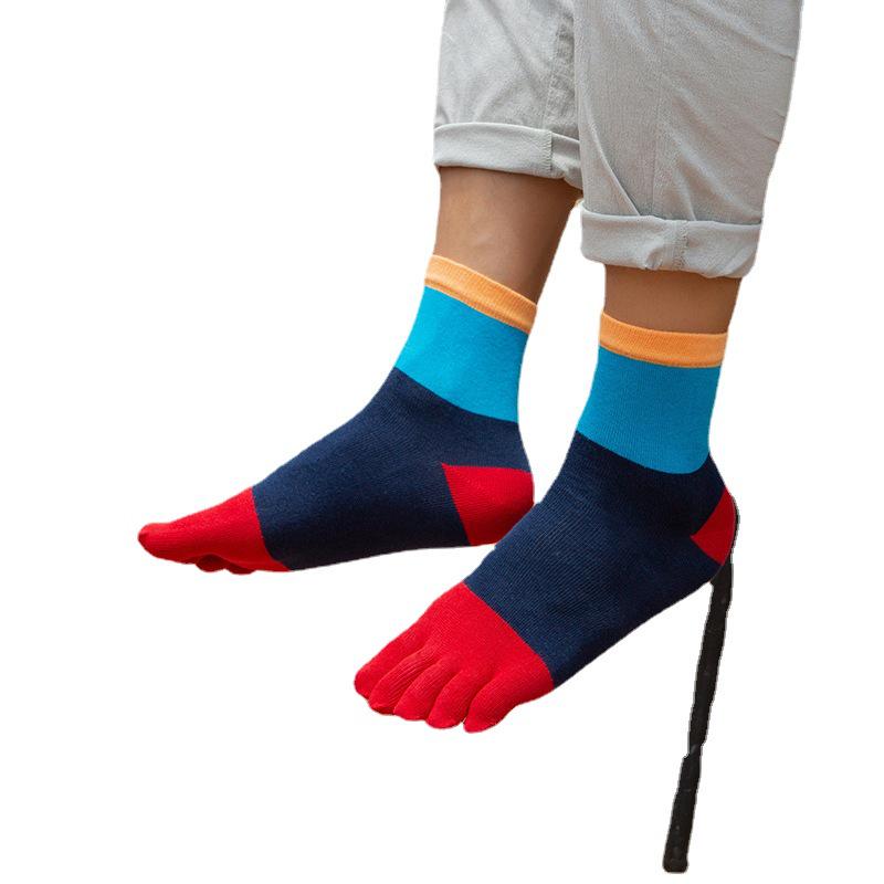 Men's Cotton Five-Toe Socks, Sweat-Absorbing, Mid-Calf, Suitable for All Seasons