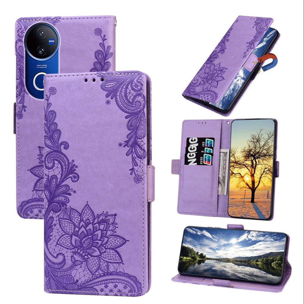 Lace Floral Print PU Leather Flip Wallet Phone Case for Vivo V50 Cover