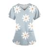 Women's Surgical Scrubs Fashion Floral Print Summer Casual V-Neck Short Sleeve T-Shirt Light Dental Vet Clinical Uniform Woman