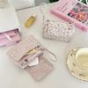 Portable Snap Button Cosmetic Bag Floral Soft Storage Bag Layered Vintage Organizer Pouch Gift