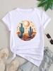 (Asian Size) Women Tee Top Clothing Cactus Plant Love Trend Casual Short Sleeve T Shirt Fashion Print Lady Female Graphic T-shirts