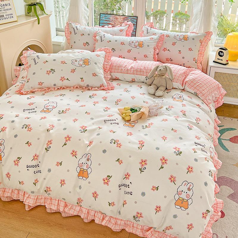 Комплект из четырех предметов, кружевное одеяло с пудрой, постельное белье, подзор для кровати, комплект из трех предметов с изображением принцессы и девочки