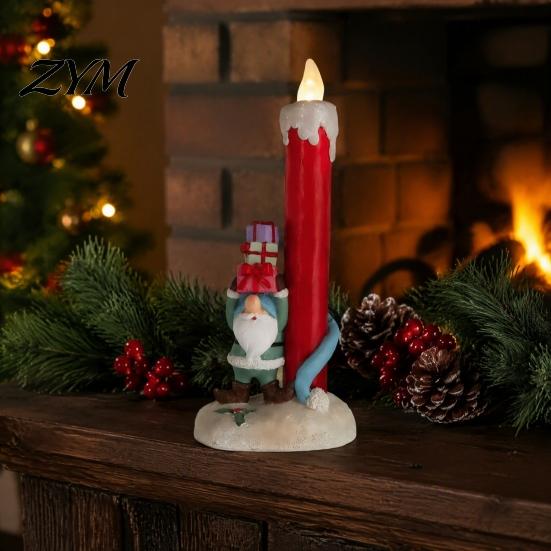 Cute Christmas Character Statues Resin Figurine Candle Holder, LED Flameless Electronic Light, Battery Operated Candles Snowman Elf Reindeer Tabletop