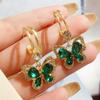 Green CZ Crystal Butterfly Drop Earring for Women Creative Personality New Fashion Party Jewelry
