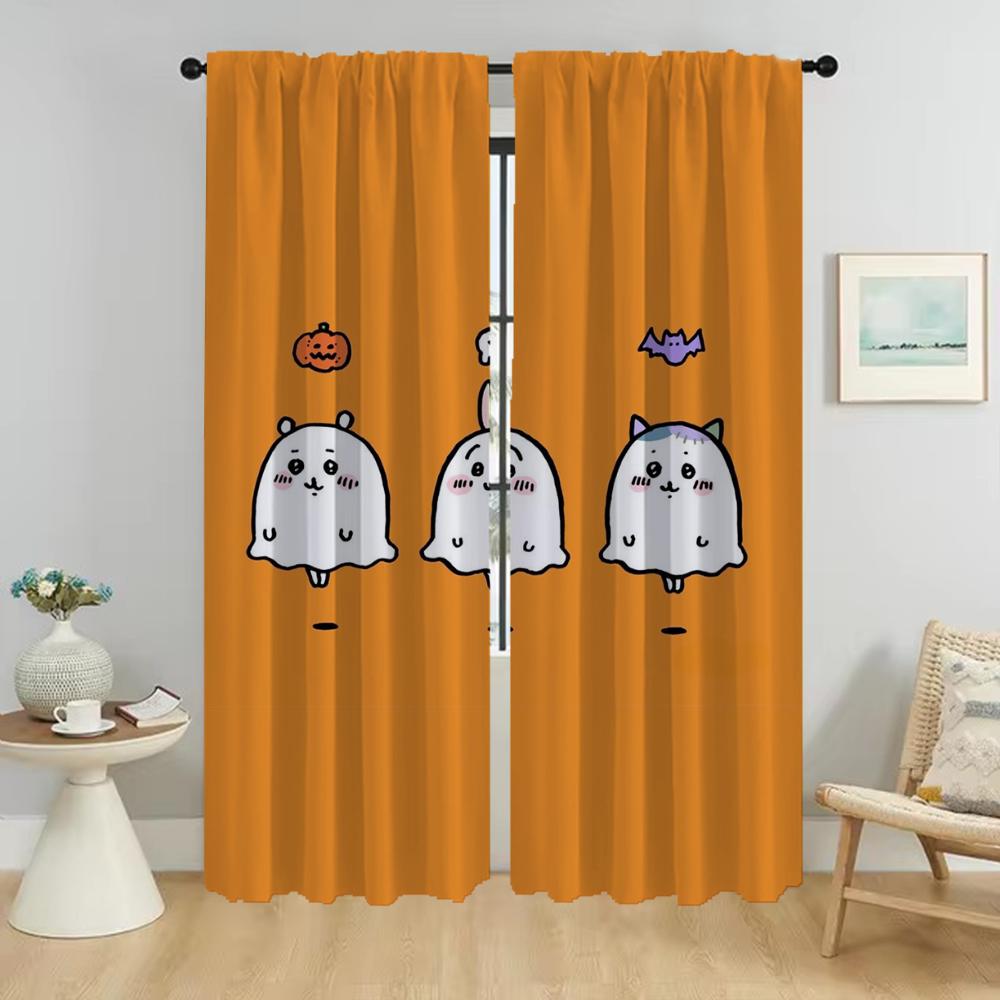 Curtains for Living Room Curtain Chiikawaes Home Interior Curtains 2 Pieces Halloween Decoration Shades Tulle for Bedroom Camera