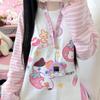Fairy Cartoon Print Streetwear Lolita T-shirts Autumn O Collar Vintage Stripe Tops Women Y2k Aesthetic Slim Harajuku Tees