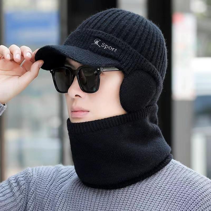 Men's Hats for Men's Winter Plus Velvet Thickened Knitted Wool Hats for Cycling Warm Cotton Hats for Windproof Baseball Caps for Thickened Warm