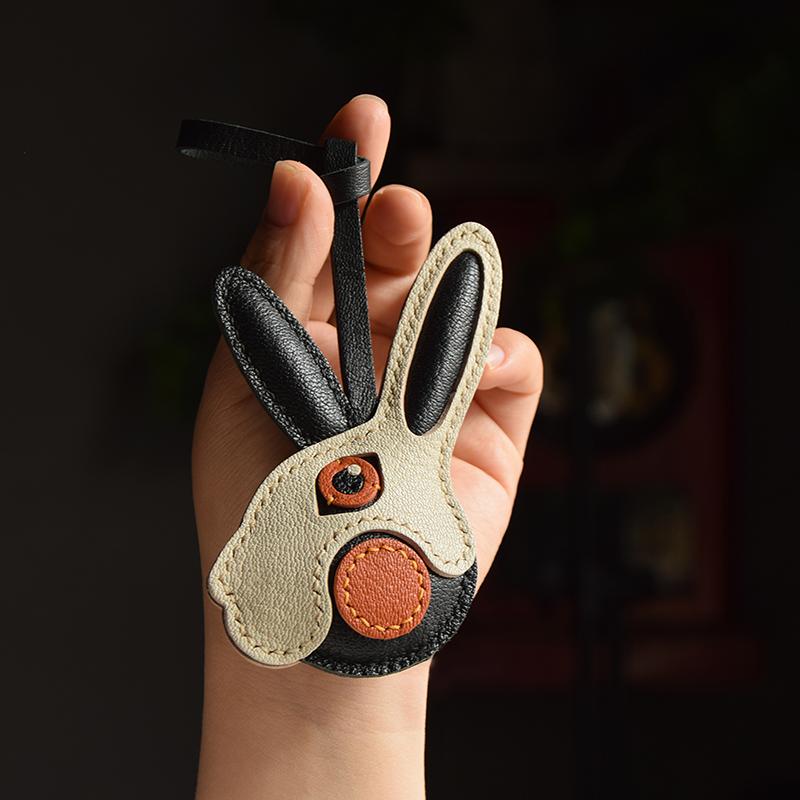 Original Design Rabbit Rabbit Leather Car Key Bag Pendant Handmade Personalized Niche Trendy Girl Key Chain