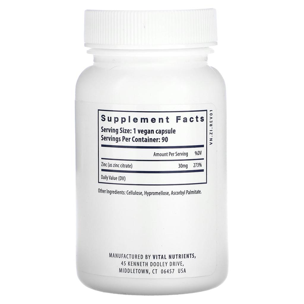 Zinc (Citrate), 30Mg, 90 Veggie Caps