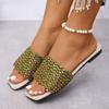 Large Size Colored Woven Slippers Women's Summer New Square Head Flat Bottom One Word Casual Beach Cool Slippers