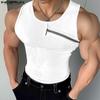 Men Round Neck Sleeveless Zip-up Casual Rib Striped Tank Tops
