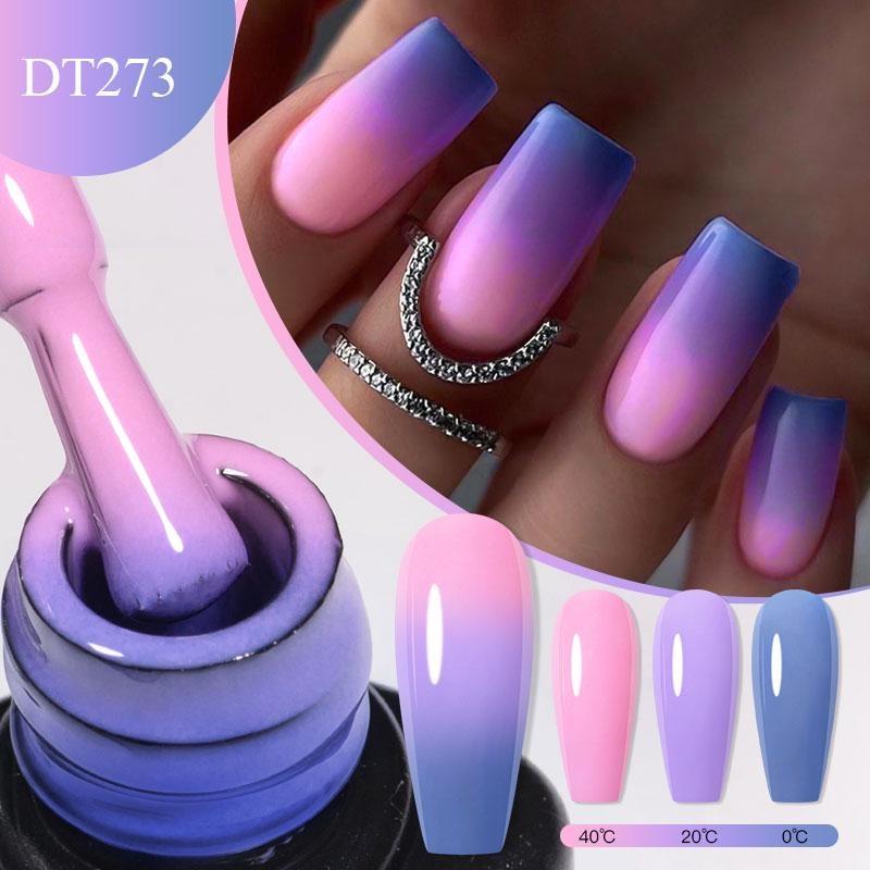 7ml Purple Glitter Auroras Thermal Gel Nail Polish Winter 3 Layers Temperature Color Changing Semi Permanent Manicure Nail Art Gel Varnish