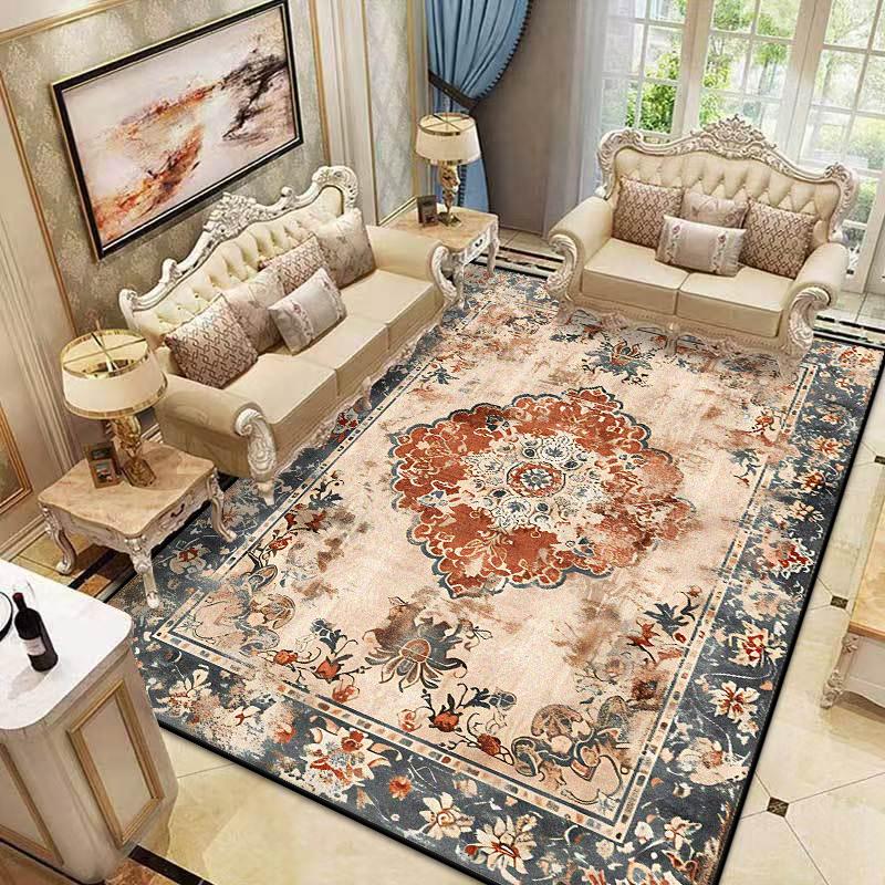 Persian Retro Carpet Living Room Aesthetic Decoration Home Bedroom Non-slip Washable Floor Mats Large Area Flannel Rug Cloakroom