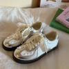 Women's Retro Lace-Up Sneakers Silver Pearl Casual Shoes Ballet Flats Platform Sneakers