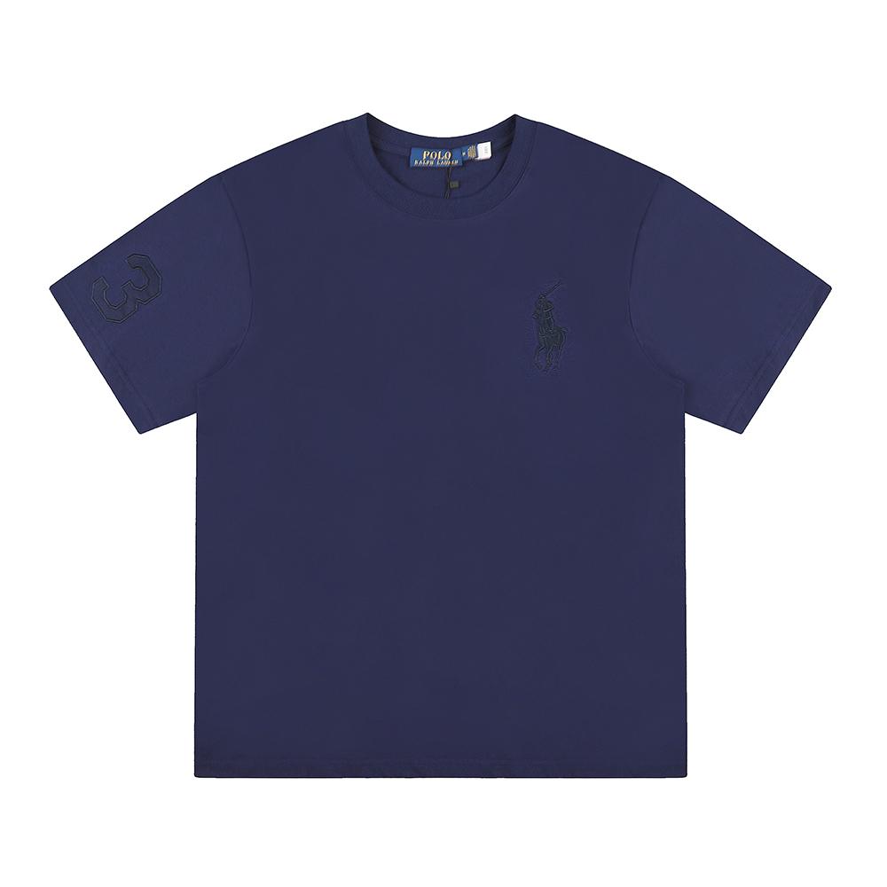Ralph Lauren Летняя мужская и женская футболка с круглым вырезом из 100% хлопка с вышивкой в тон пони и цифры 3