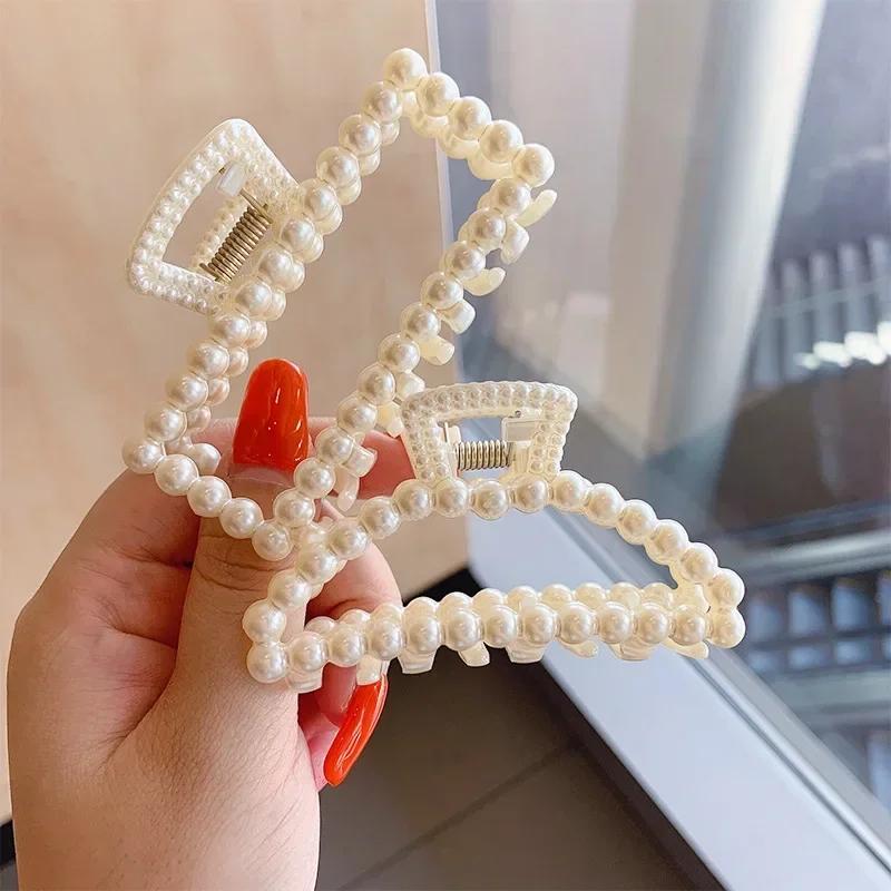 Летняя женская заколка для волос с жемчугом, геометрическая заколка-краб, шпильки, головной убор, заколки для волос «конский хвост», крабик, аксессуары для женщин, креативный подарок