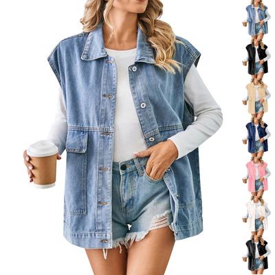 Женская повседневная свободная винтажная джинсовая жилетка с капюшоном