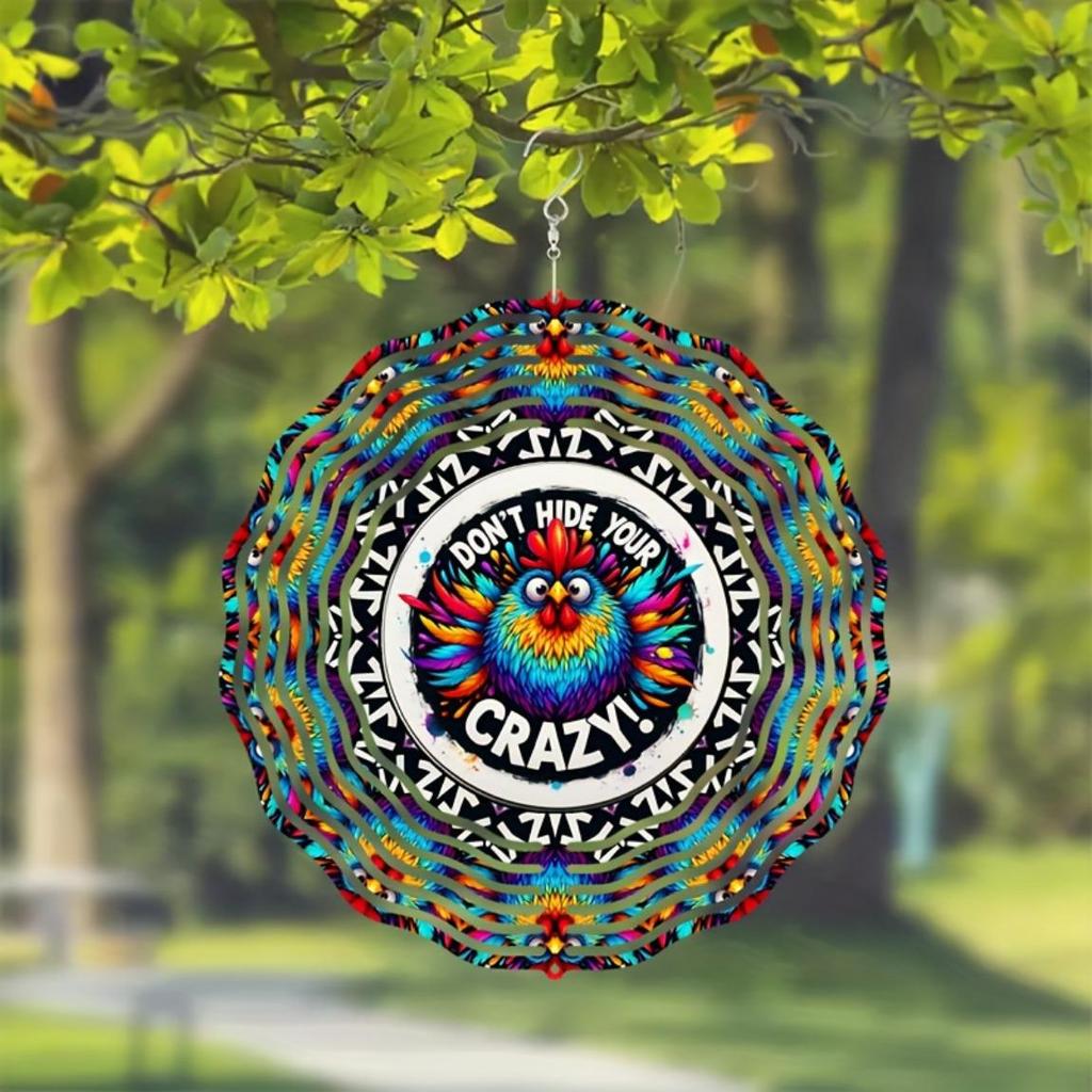 10-Inch 'Don't Hide Your Crazy' 3D Kinetic Wind Spinner - 360° Rotating Metal Art for Garden & Yard, Vibrant Indoor/Outdoor Decor - Unique
