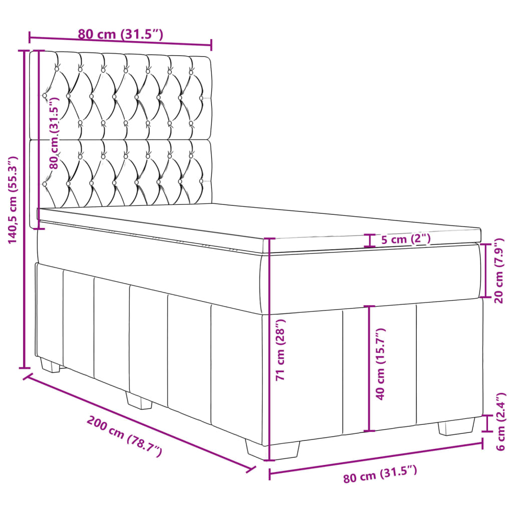 Box Spring Bed with Mattress Dark Gray 80x200 cm Fabric