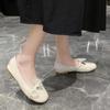 Fashion Low Heel Elegant with Bow Women's Shoes Square Toe Normal Leather Casual Beige Ladies Footwear Genuine Mark Y2k L Stylish 39