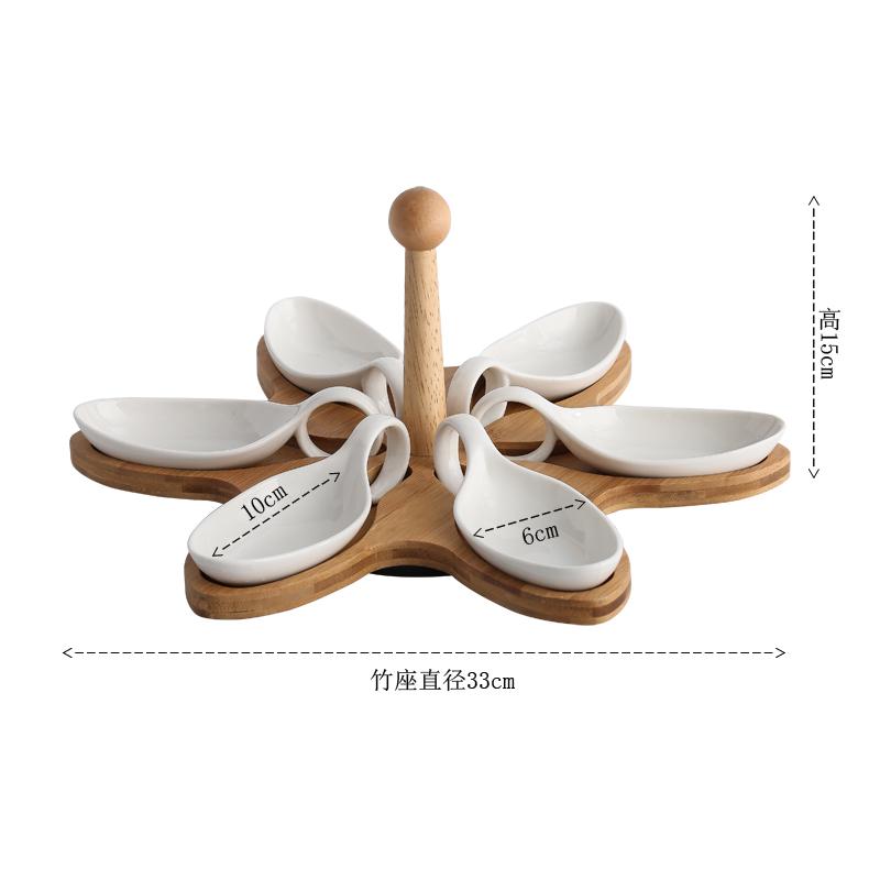 Главная Керамика Тарелка для сухофруктов Белое яблоко/в форме сердца/маленькая рыбка Пять сеток Чаша для закусок Вращающееся деревянное основание