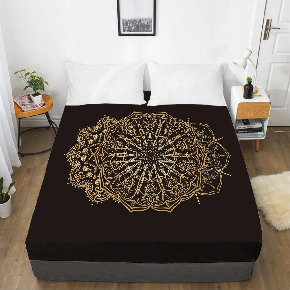 Простыни наматрасник с резинкой Простыня Постельное белье Простыня 90x200 200x200 150x200 Размер 3D-печать Черный Золотой