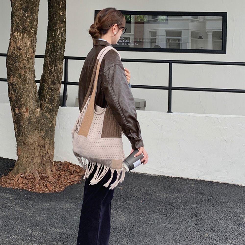 Лоскутная сумка крючком с прорезями, повседневная сумка-тоут для поездок на работу, милая сумочка в стиле бохо для девочек