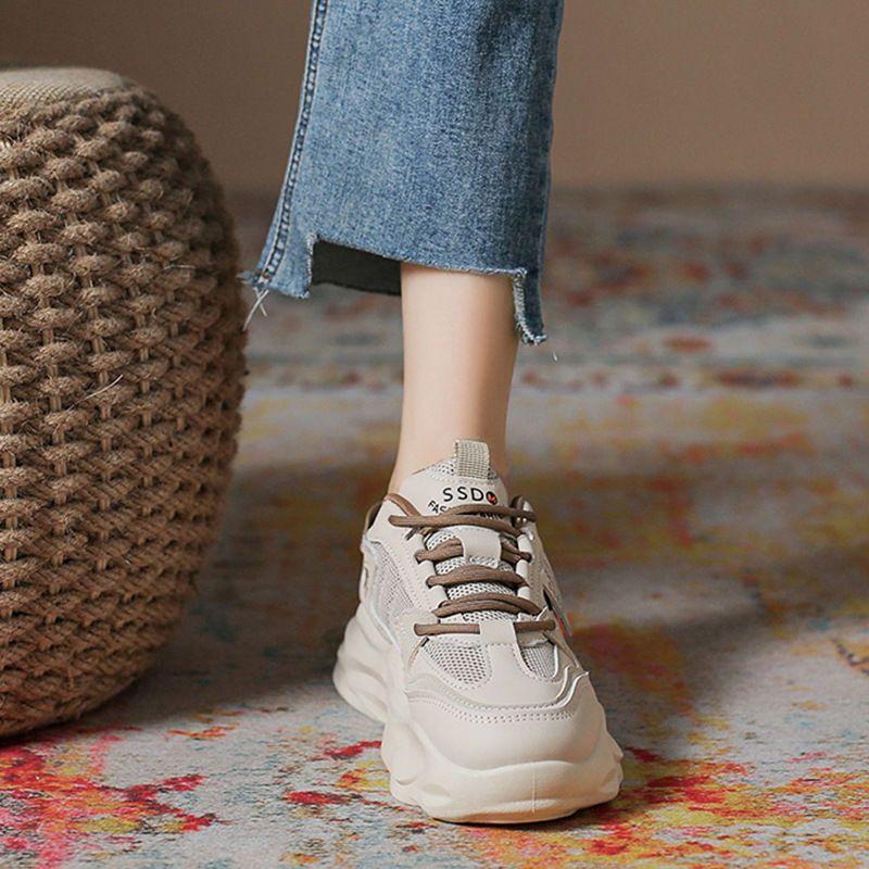 Color Matching Retro Dad Shoes Women's Summer 2025 New Versatile Thick-soled Heightening Lace-up Mesh Casual Sports Shoes