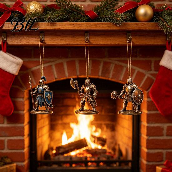 Christmas Countdown Calendar Medieval Knight Advent Calendar, with 24 Acrylic Decorations, Holiday Tabletop Ornament Day Xmas Box, Party Collectible
