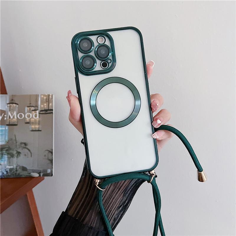 Покрытие прозрачное магнитное для чехлов Magsafe Wireless Charging для iPhone 16 15 14 11 12 13 Pro Max Crossbody Lanyard ожерелье Чехол