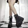 New Women Punk Gothic Motorcycle Boots 2025 Platform Chunky High Heel Ankle Boot Ladies Cool Wedge Woman Black Female Shoes