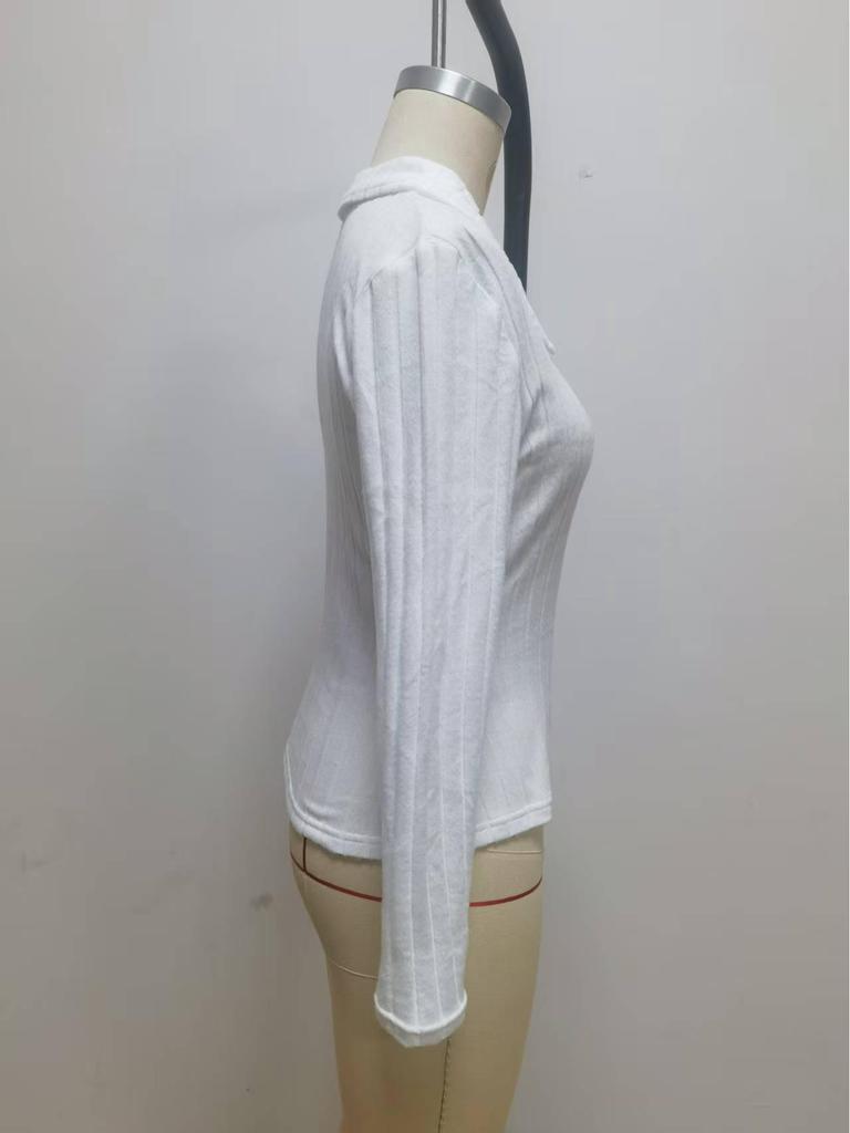 Женская однотонная приталенная футболка с V-образным вырезом и длинными рукавами в рубчик, осень-зима 2025.