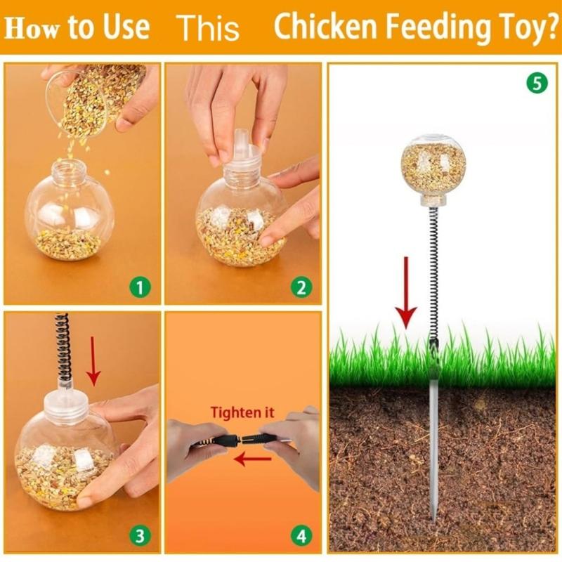 Automatic Chicken Feeder Toy With 3 Hole Dispenser Spring Mechanism For Poultry Entertainment Feeding Equipment