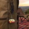 Cartoon RV Shape Keychain, Contrasting Color Keyring Accessories for Travel Trailers, Enameled Metal Retro Camping Car Keychain