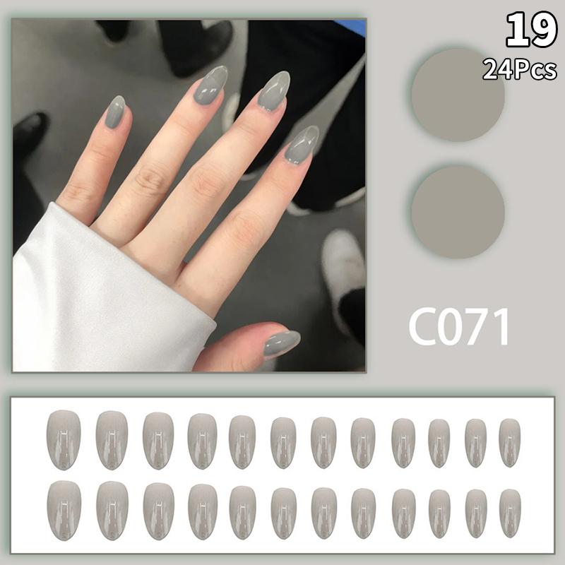 24 шт. однотонных цветных накладных ногтей с гелем на окрашенных многоразовых минималистичных стилях, быстросъемных, полностью готовых накладных ногтей