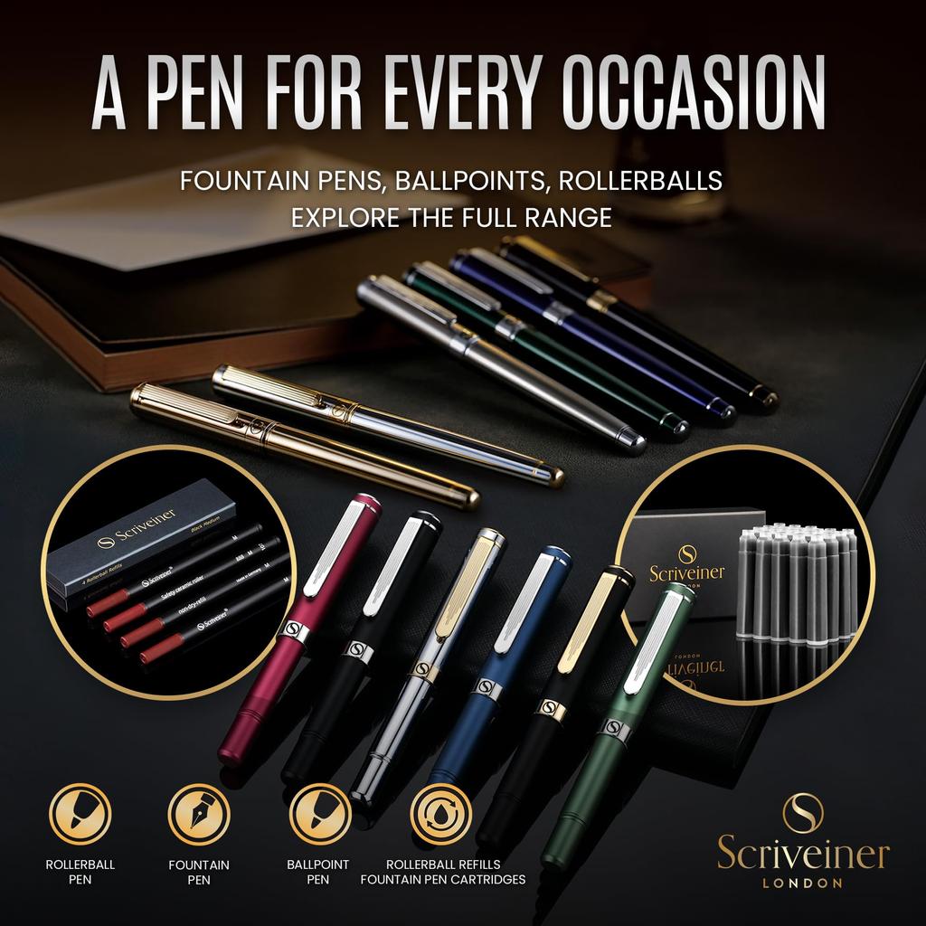 Scriveiner Black Green Fountain Pen Attractive luxury chrome Schmidt nib best pen gift set for men and perfect for offices Black Stunning Luxury Pen -
