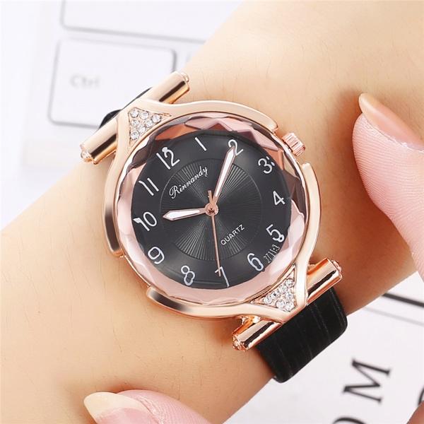 Минималистичные кожаные часы для женщин, повседневное платье, кварцевые часы, женские кристаллы, элегантные наручные часы