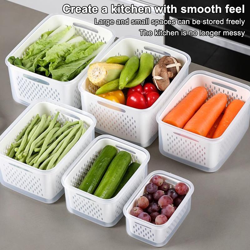 Refrigerator Storage Box Fridge Organizer Fresh Vegetable Fruit Boxes Drain Basket Storage Containers Pantry Kitchen Organizer