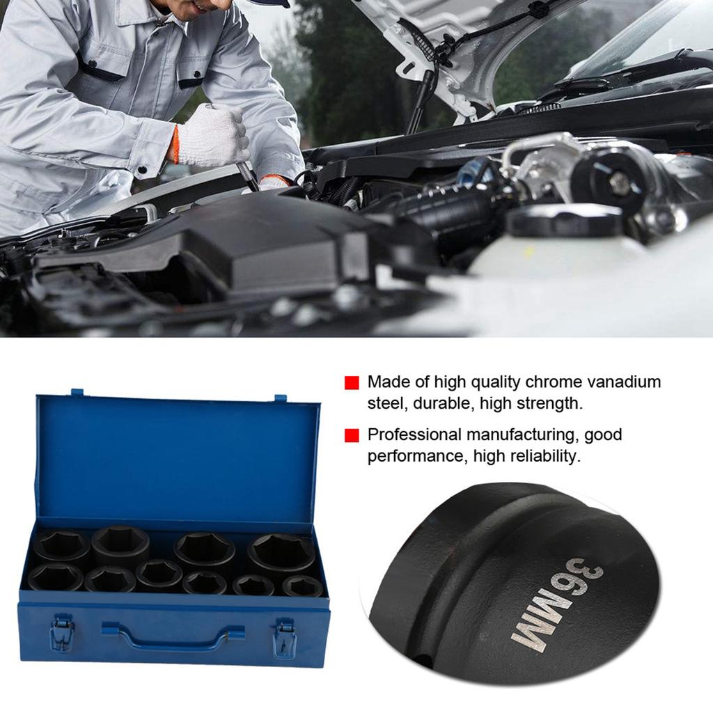 Набор из 10 ударных торцевых головок, 1 дюйм, метрический, глубокие, ударные торцевые головки с удлиненным вылетом