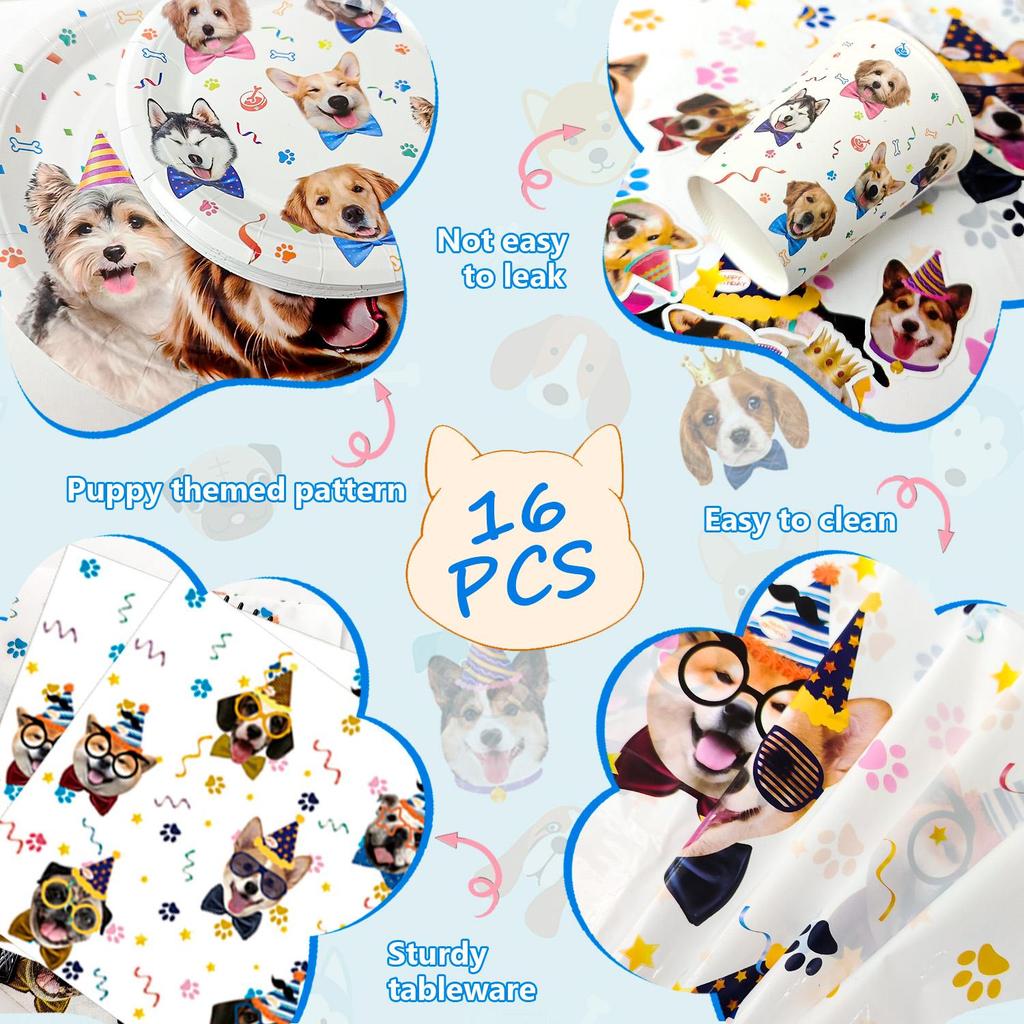 Puppy Dog Birthday Party Supplies,Dog Party Decorations&Tableware Set-Birthday Banner Balloons,Party Plates Cups Table Cloth etc