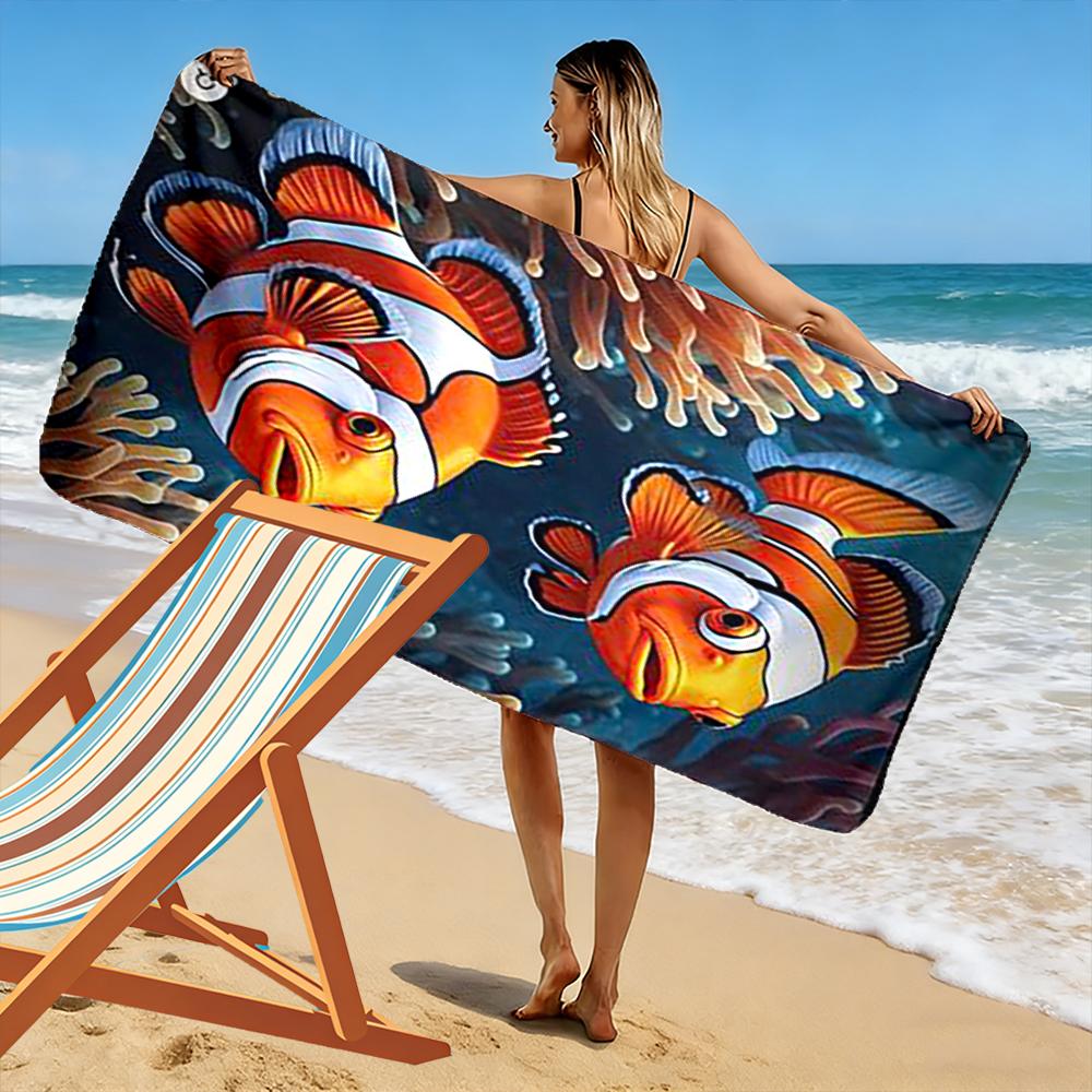 Clownfish and Coral Design Beach Towel Beach towel quick-drying for travel outdoor sports jogging beach and swimming