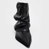 Black Pointed Toe Soft Leather Ankle Boots for Women Fashion Pleated Kitten Heel Designer Boots 2026 Winter New Botas Para Mujer