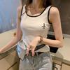2022 Корейский стиль Вышитый жилет-майка: Женская универсальная футболка без рукавов, прилегающий базовый топ.