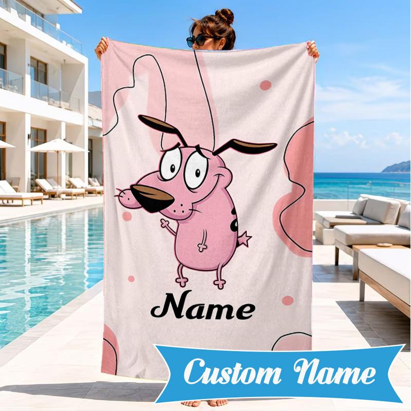 Custom Name Pink Dog Dreamscape Beach Towel Microfiber Beach Towel, Lightweight and Quick-Dry, for Summer Travel, Swimming Pool Gift