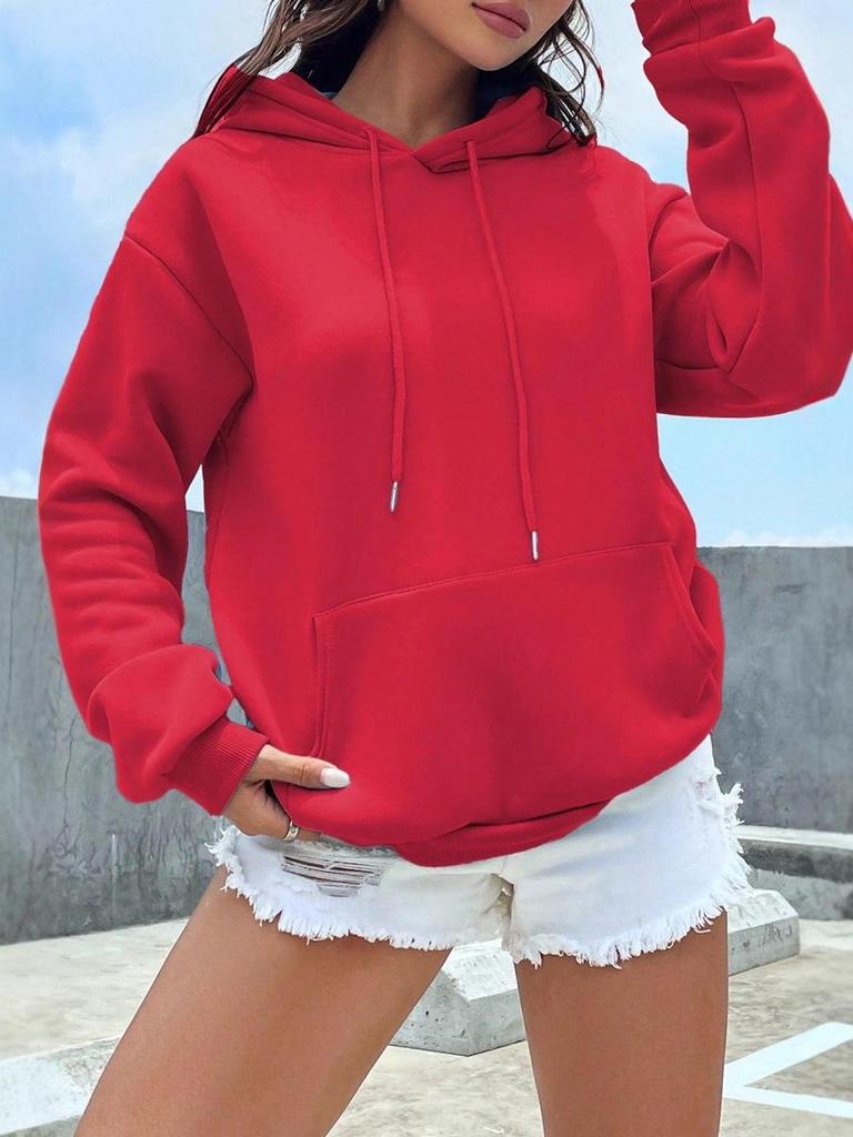 Женская повседневная свободная толстовка с капюшоном, однотонная, на осень и зиму